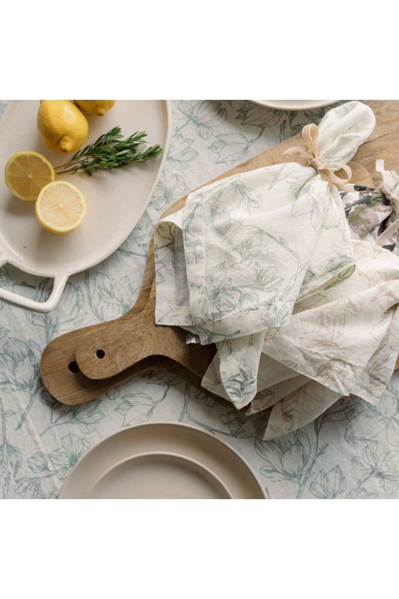Grey and Green Lilies Linen Tablecloth, Alternate, color, Grey and Green Lilies