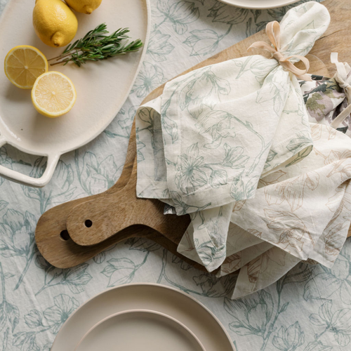 Cg Hunter Grey And Green Lilies Linen Tablecloth
