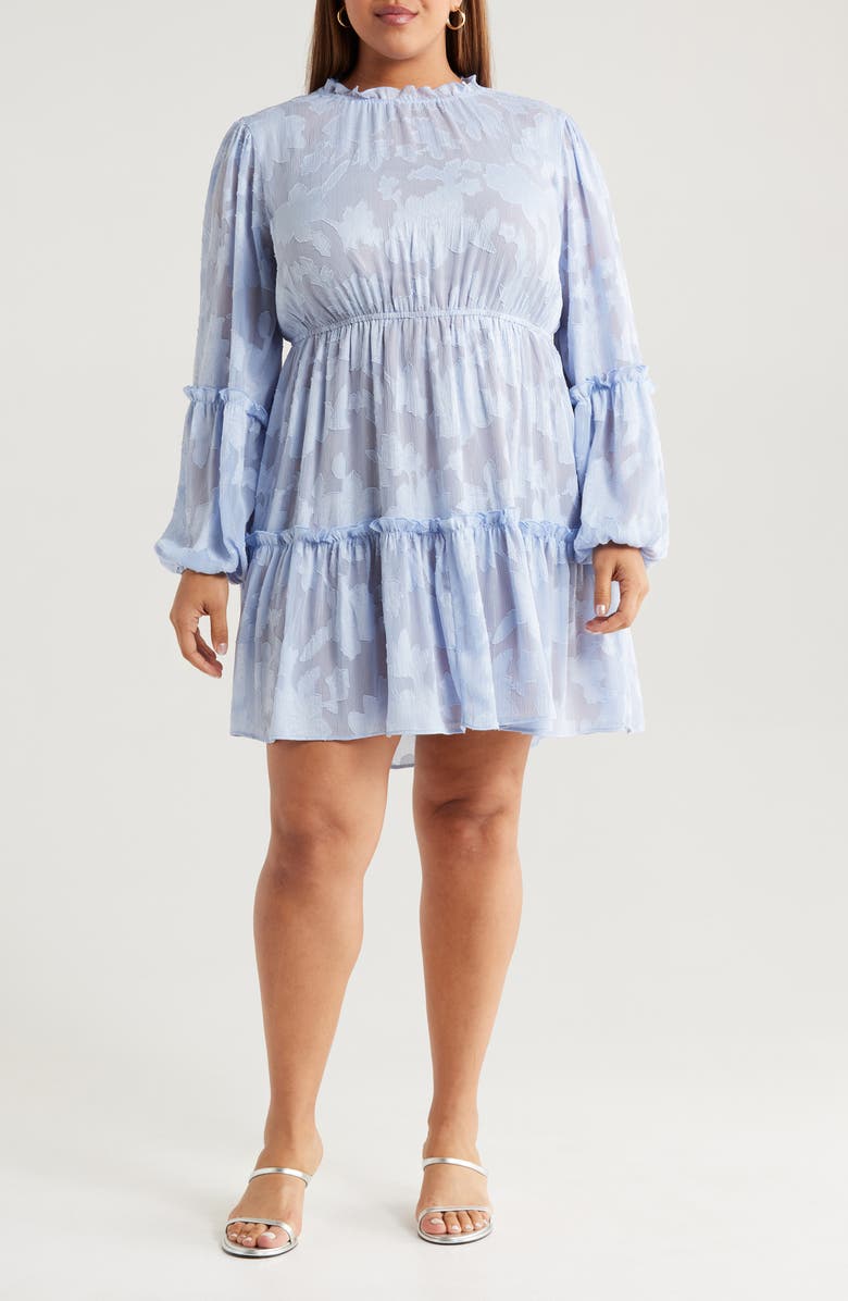 Socialite Floral Ruffle Long Sleeve Dress, Main, color, French Blue