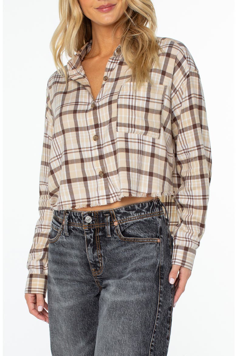 Rockford Cropped Plaid Shirt, Main, color, PEBBLE