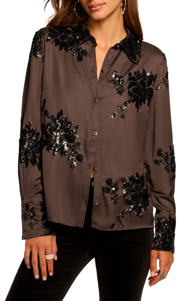 Ramy Brook Sara Sequin Button-Up Shirt, Main, color, Boho Brown