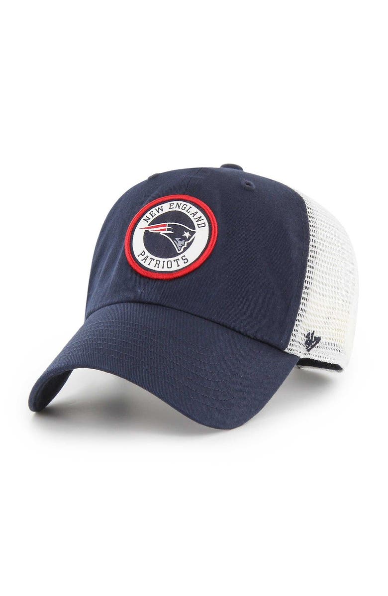 '47 Men's '47 Navy/White New England Patriots Highline Clean Up Trucker Snapback Hat, Main, color, 