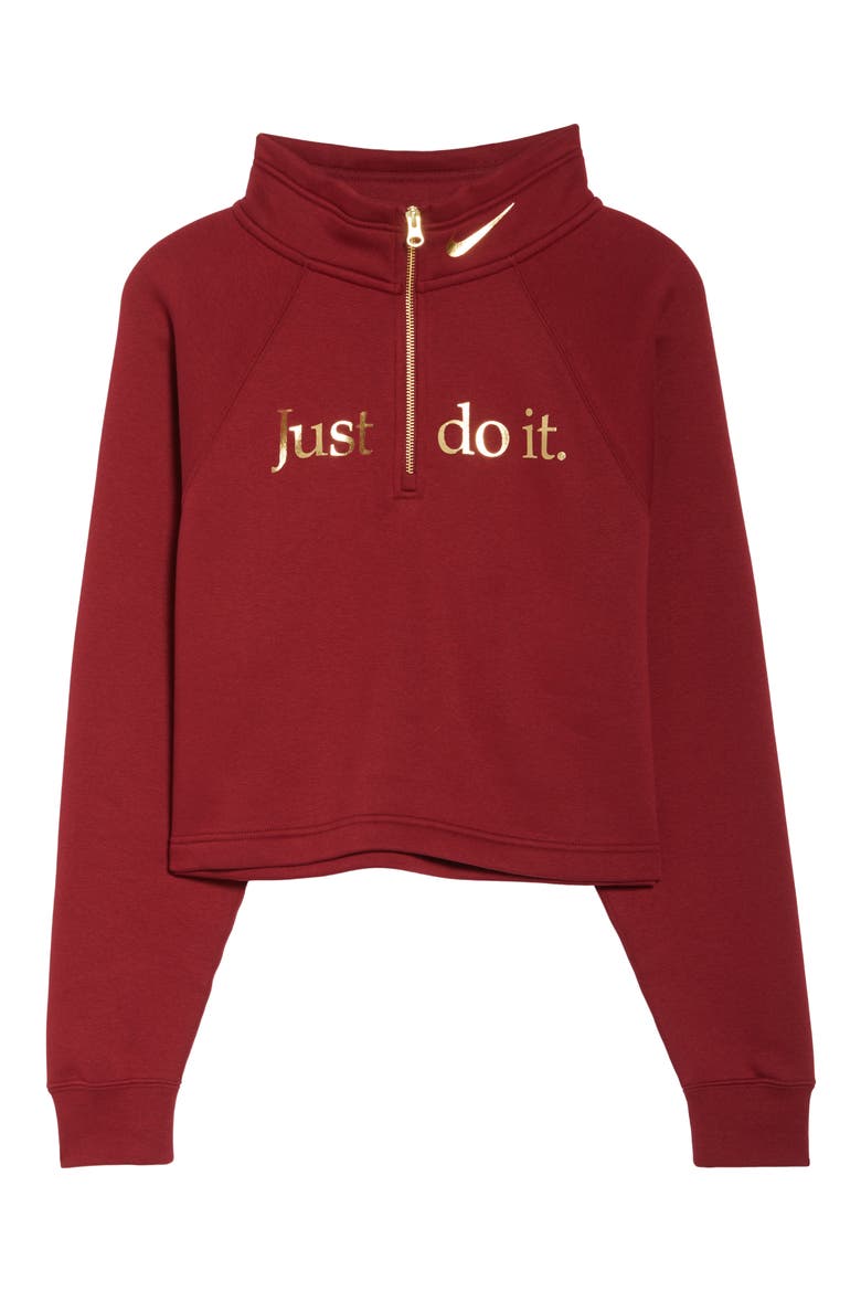 Sportswear Shine Quarter Zip Crop Pullover, Alternate, color, TEAM RED/ METALLIC GOLD