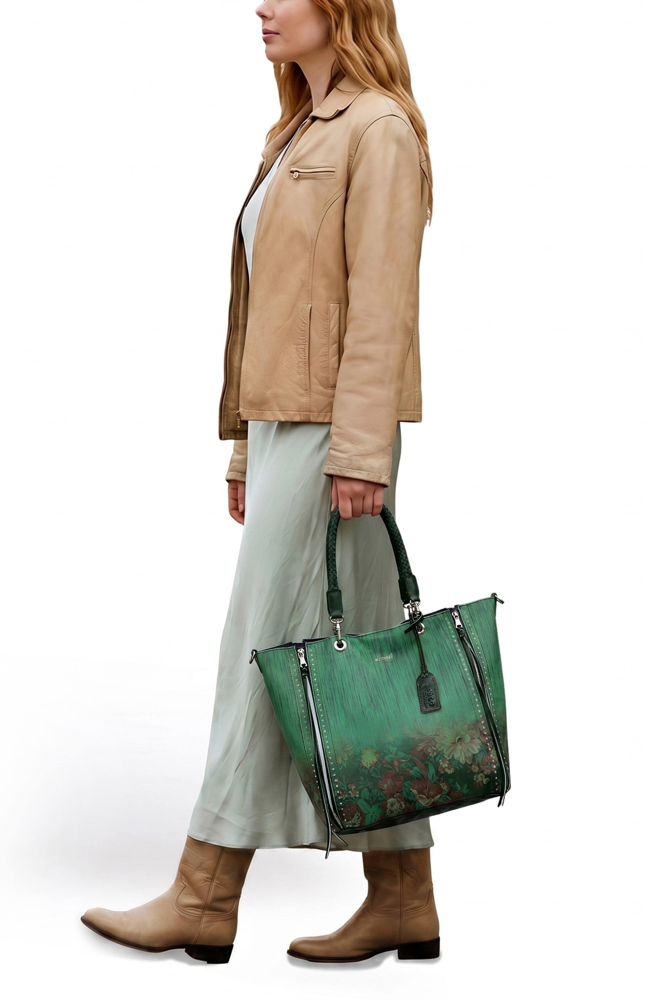 Barracuda Leather Tote, Alternate, color, KALE PAINTED