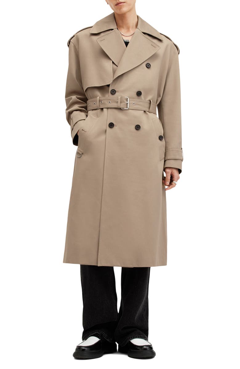 AllSaints Spencer Oversize Trench Coat, Main, color, Sandy Brown