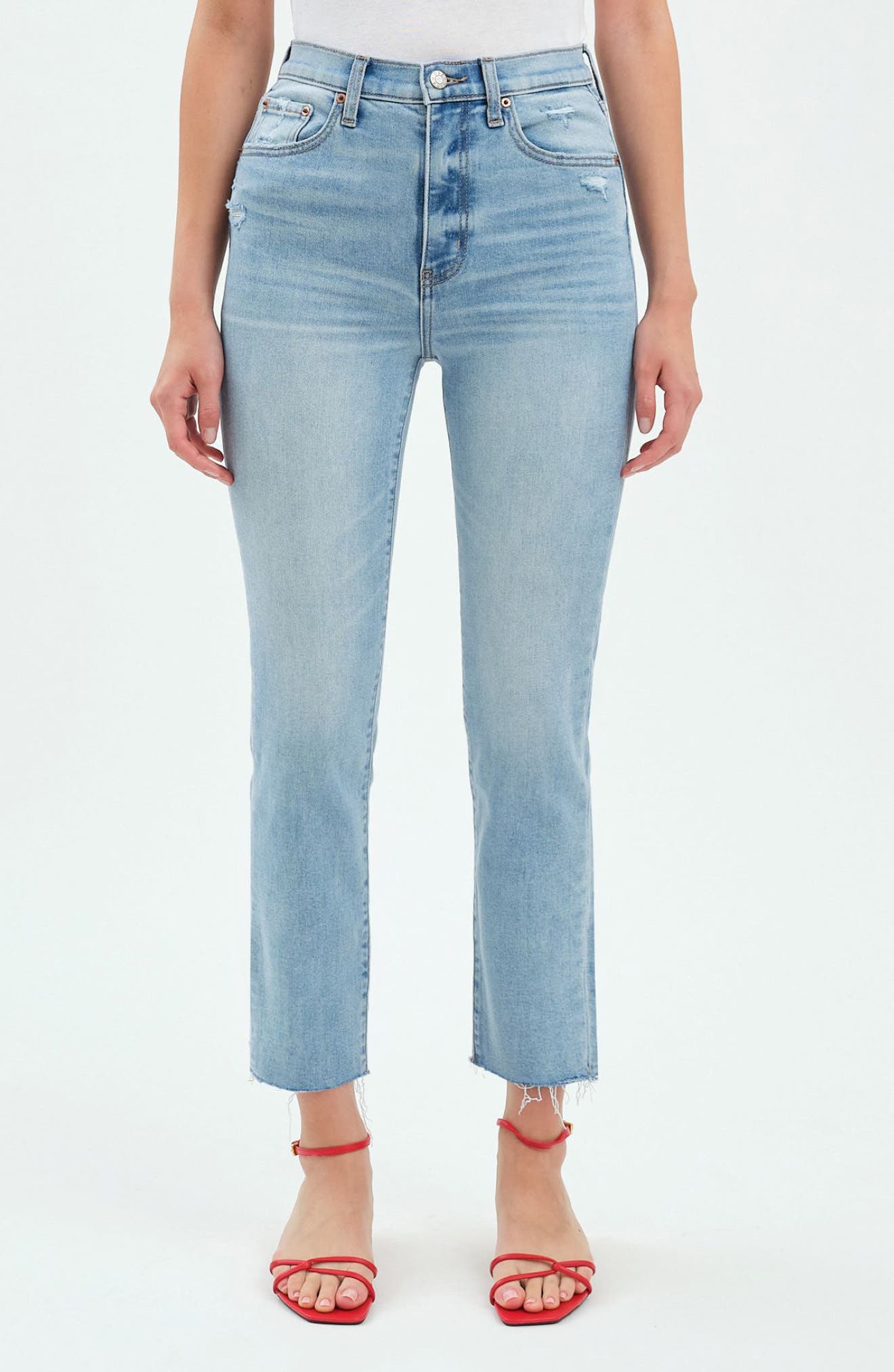 DAZE High Waist Raw Hem Ankle Straight Leg Jeans in Blooming Vintage 