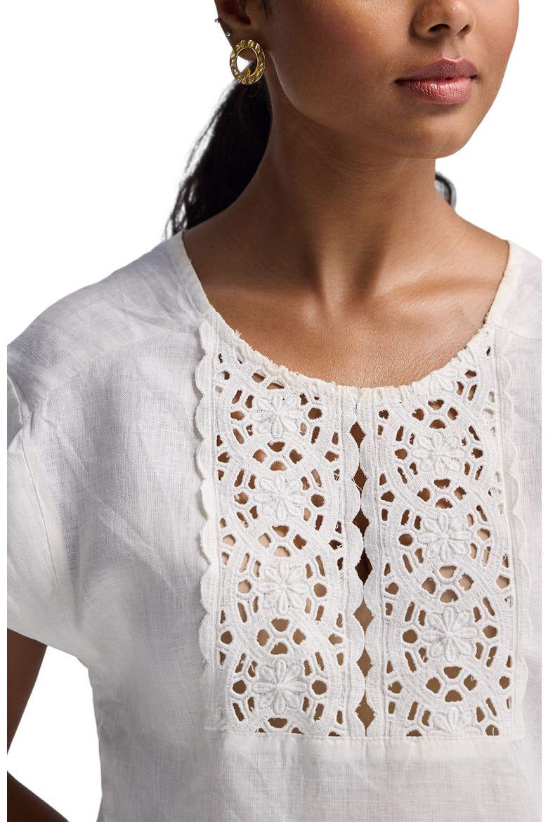 Boxy Top with Embroidered Lace Detail, Alternate, color, Shell Off-white