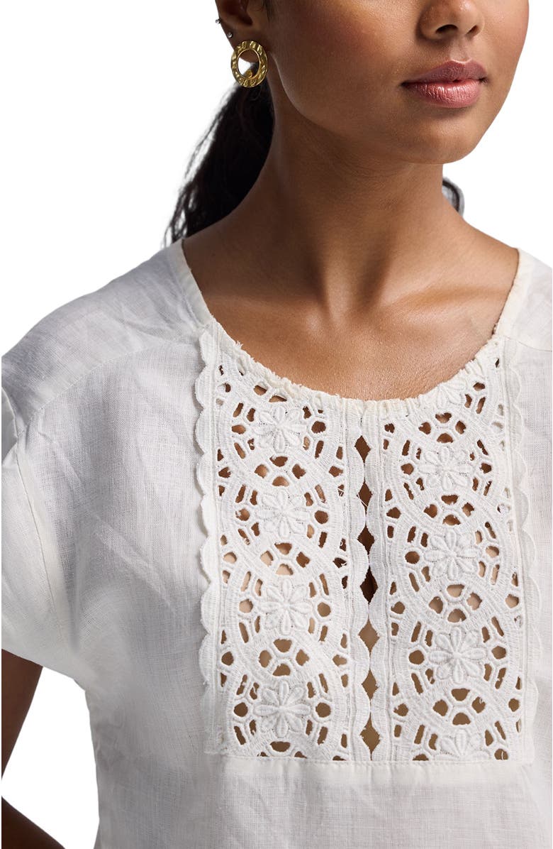 Reistor Boxy Top with Embroidered Lace Detail, Alternate, color, Off-White