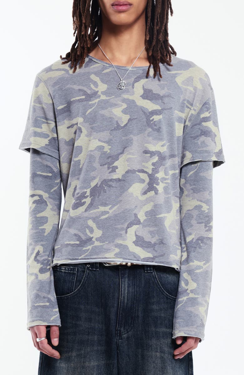JADED LONDON Double Layer Mist Long Sleeve T-Shirt, Main, color, Camo