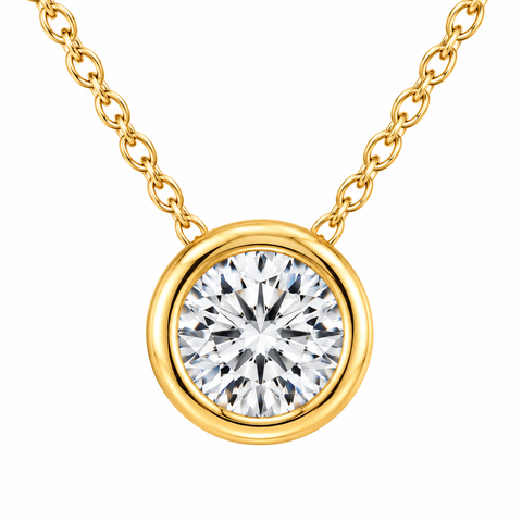.90ct Diamond Bezel Pendant Solitaire Necklace 14k Gold Lab Grown