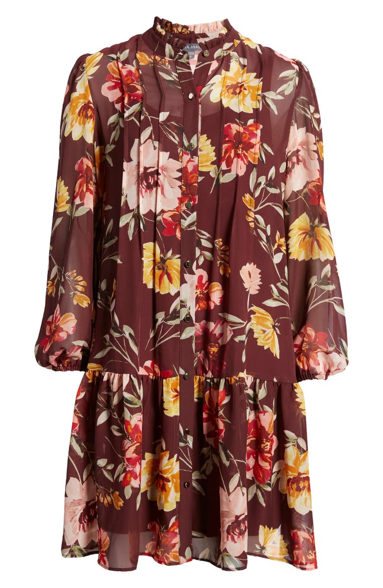 Julia Jordan Floral Pleated Long Sleeve Dress, Alternate, color,