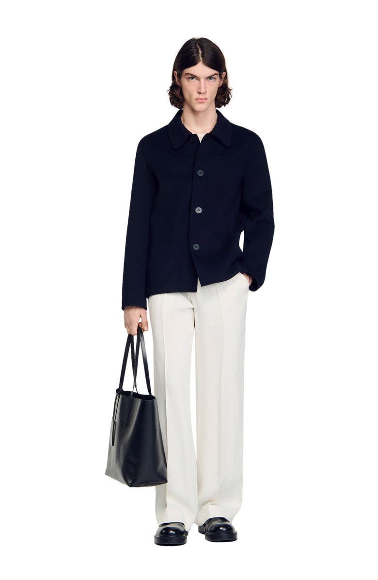 SANDRO Wool jacket with regular collar, Alternate, color, Navy Blue