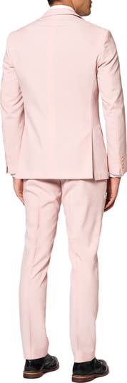 Blush Solid Two-Piece Suit with Tie