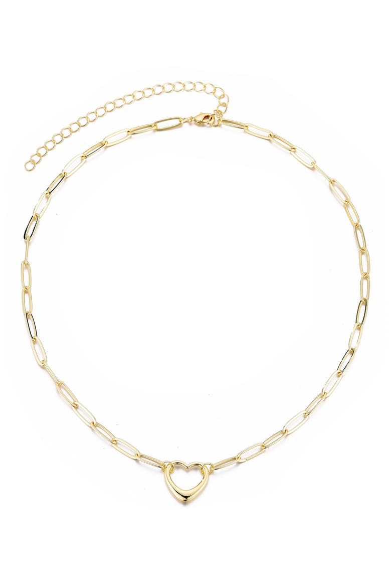 Paperclip Chain Heart Pendant Necklace, Alternate, color, GOLD