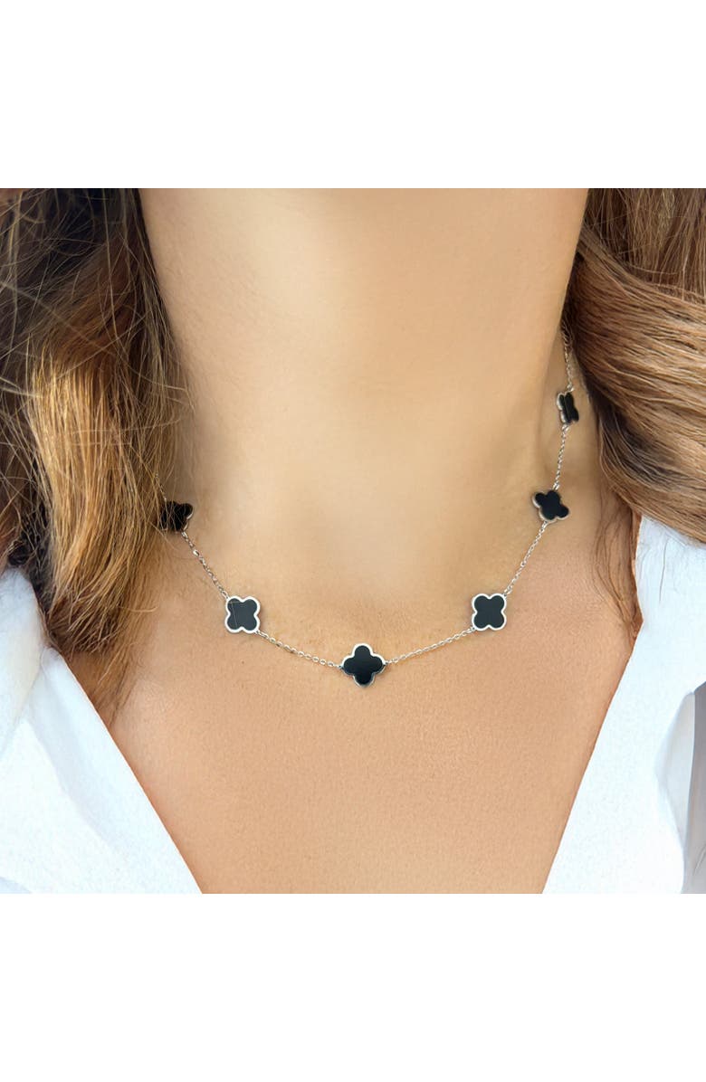 The Lovery Fine Jewelry Small Onyx Clover Necklace, Alternate, color, Onyx/ White Gold