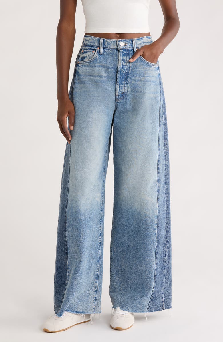 MOTHER Pipe Dream Button Sneak High Waist Fray Hem Wide Leg Jeans, Main, color, Blinded By The Dark
