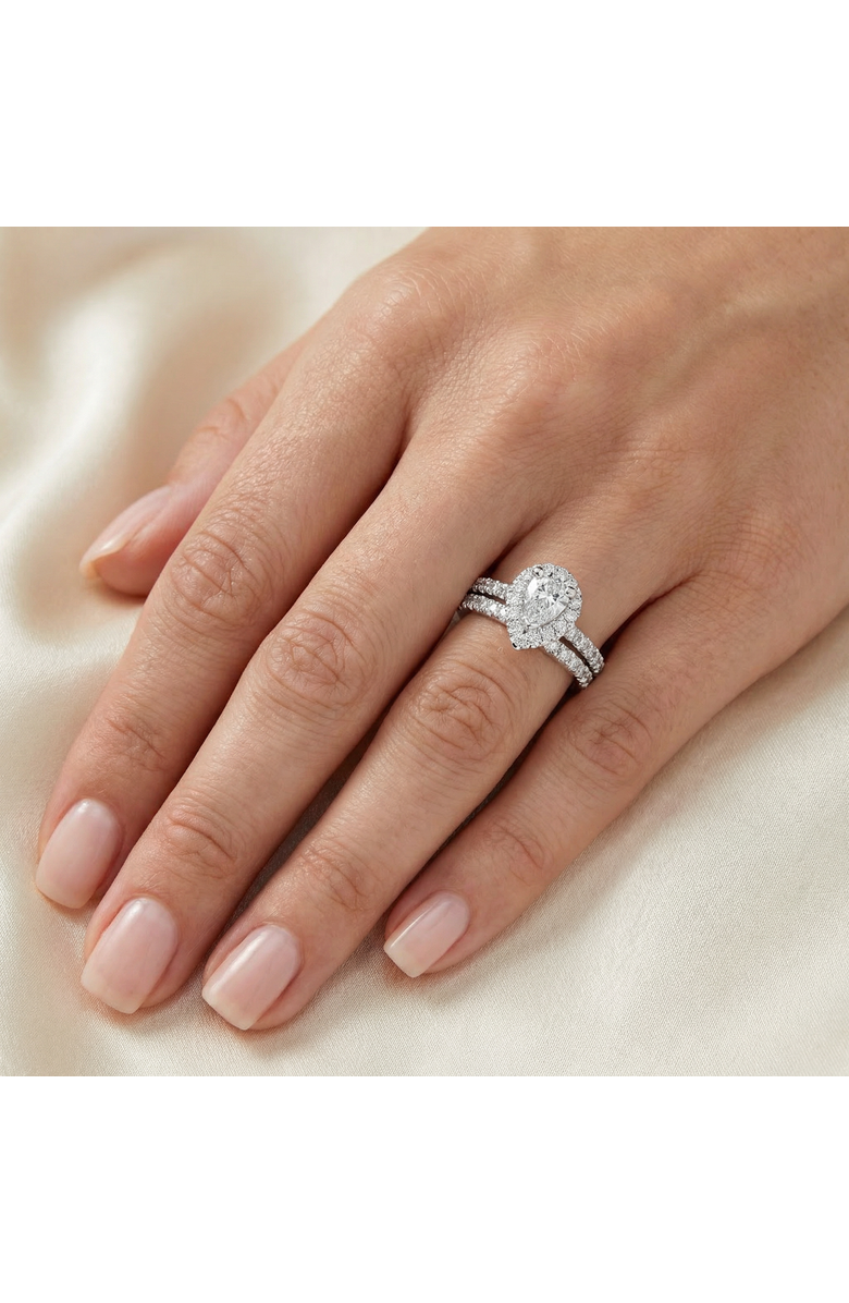 Bliss Diamond 1 1/10ct Pear Halo Diamond Engagement Wedding Ring Set 14k Gold Lab Grown, Alternate, color, 14K White Gold