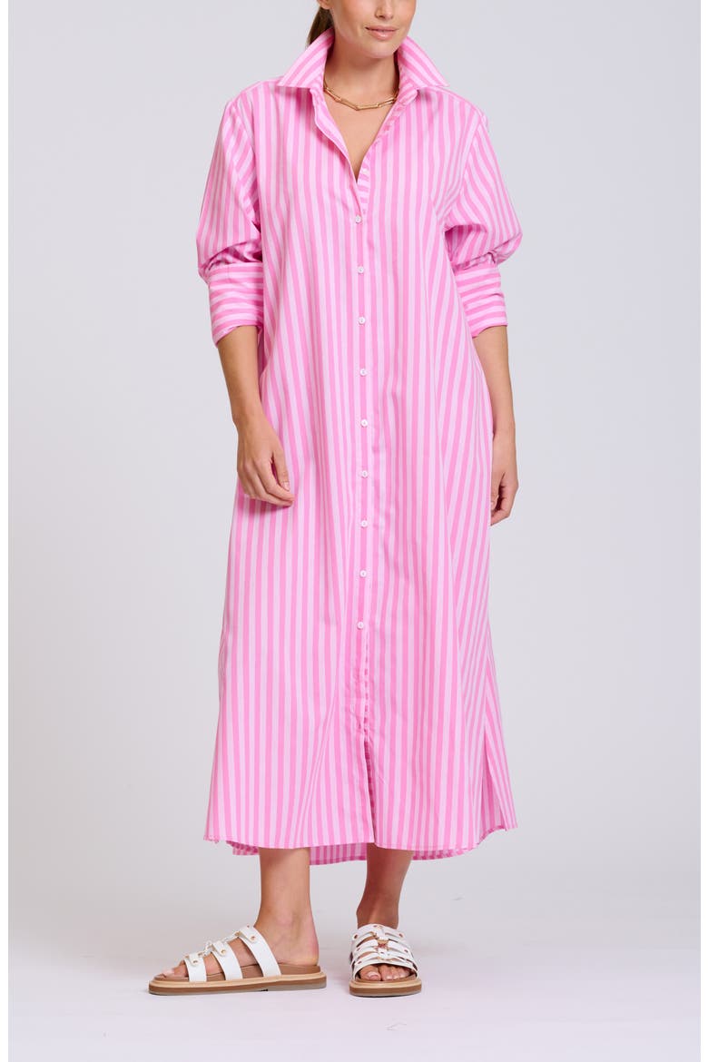 Stripe Oversize Long Sleeve Cotton Poplin Shirtdress, Alternate, color, DOUBLE PINK STRIPE