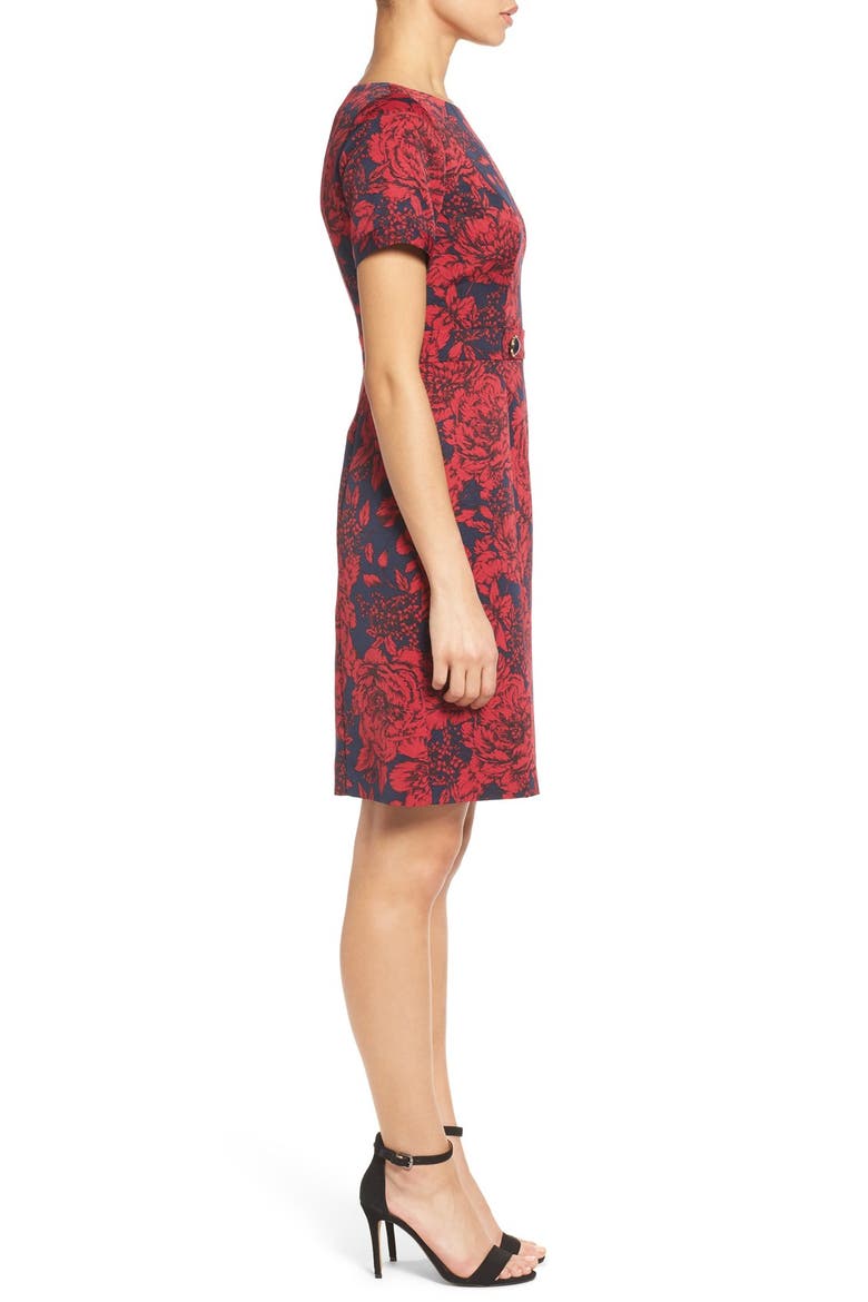 Embellished Jacquard Sheath Dress, Alternate, color, CHERRY/ NAVY