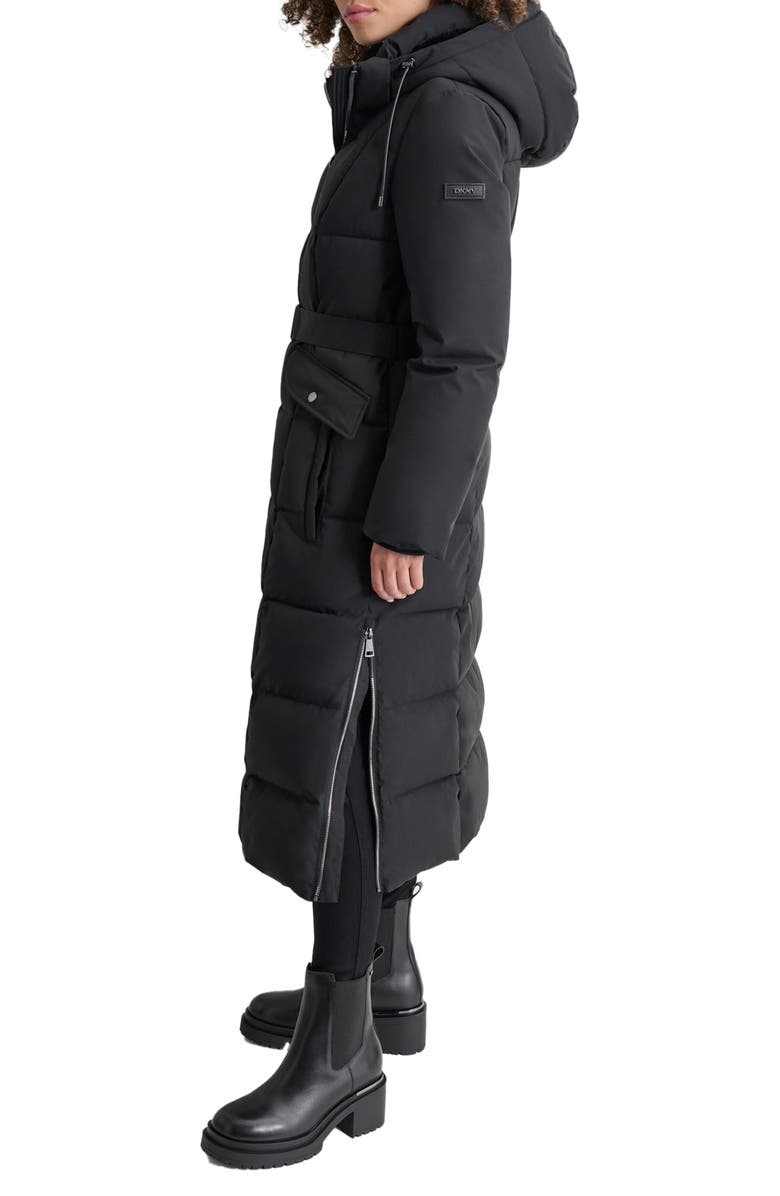 DKNY Belted Hooded Maxi Puffer Jacket, Alternate, color,