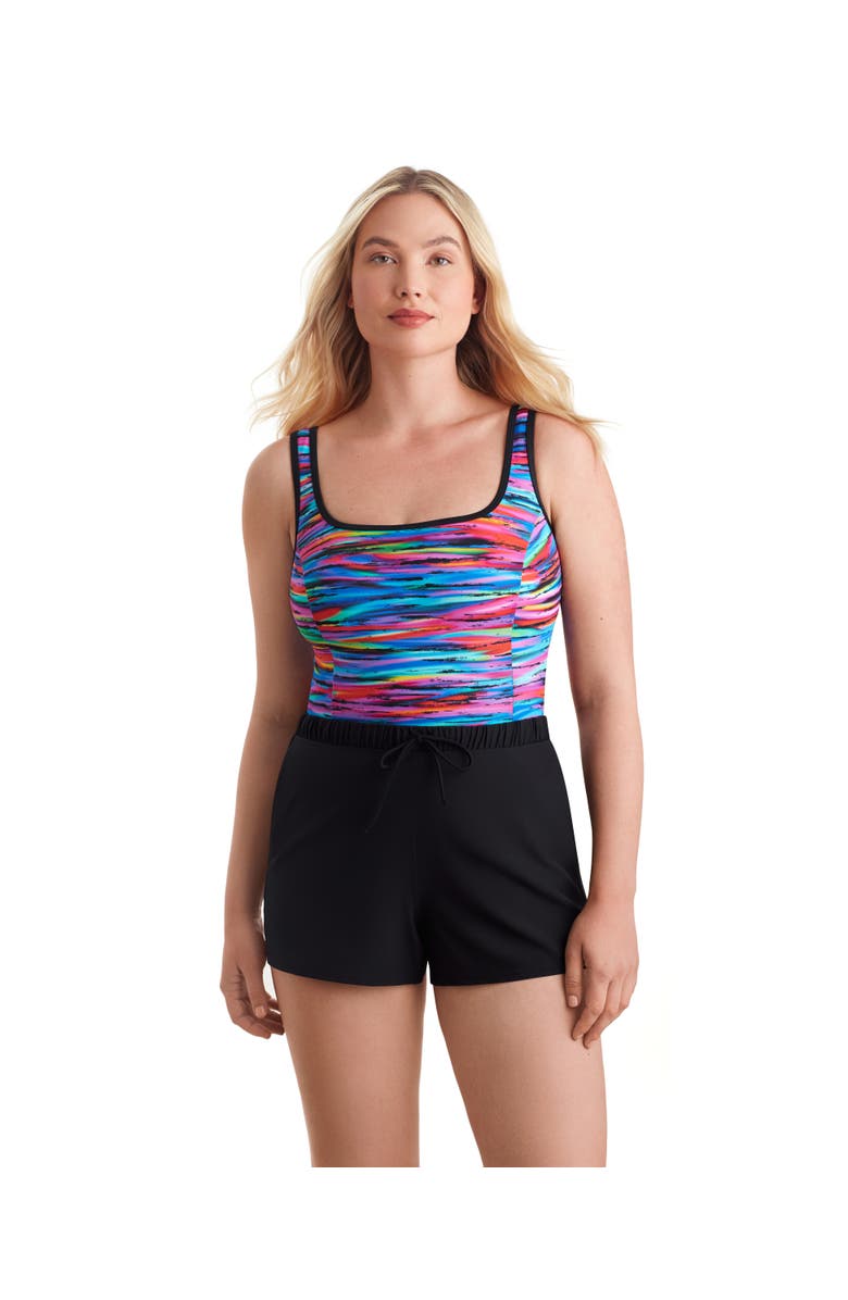 ShapeSolver Sport Binded Scoopneck Runaround Chlorine Resistant One-Piece Swimsuit, Main, color, Tidal Wave