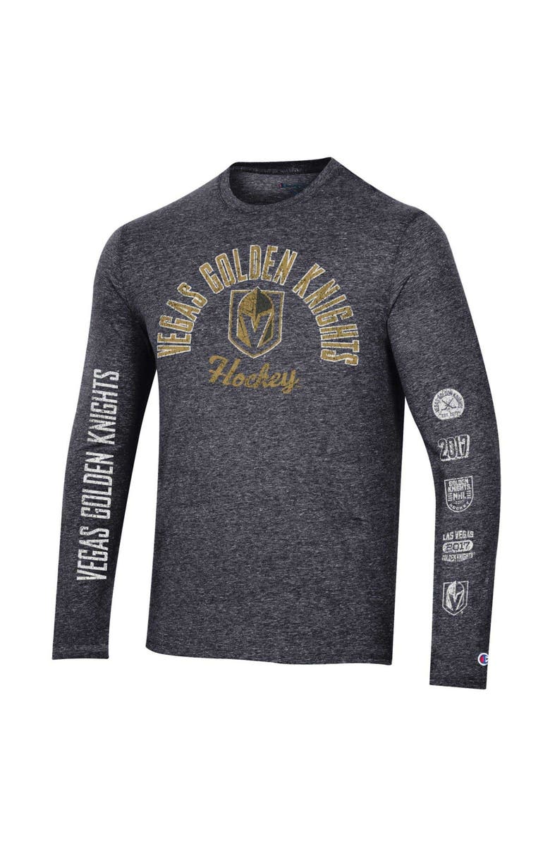 Champion Men's Champion Black Vegas Golden Knights Multi-Logo Tri-Blend Long Sleeve T-Shirt, Alternate, color, Black