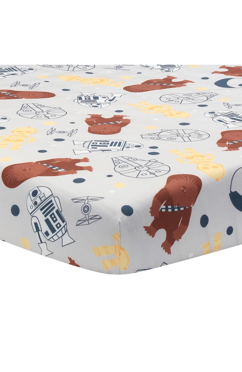 Lambs & Ivy Star Wars Signature Millennium Falcon 100% Cotton Fitted Crib Sheet, Main, color, Grey