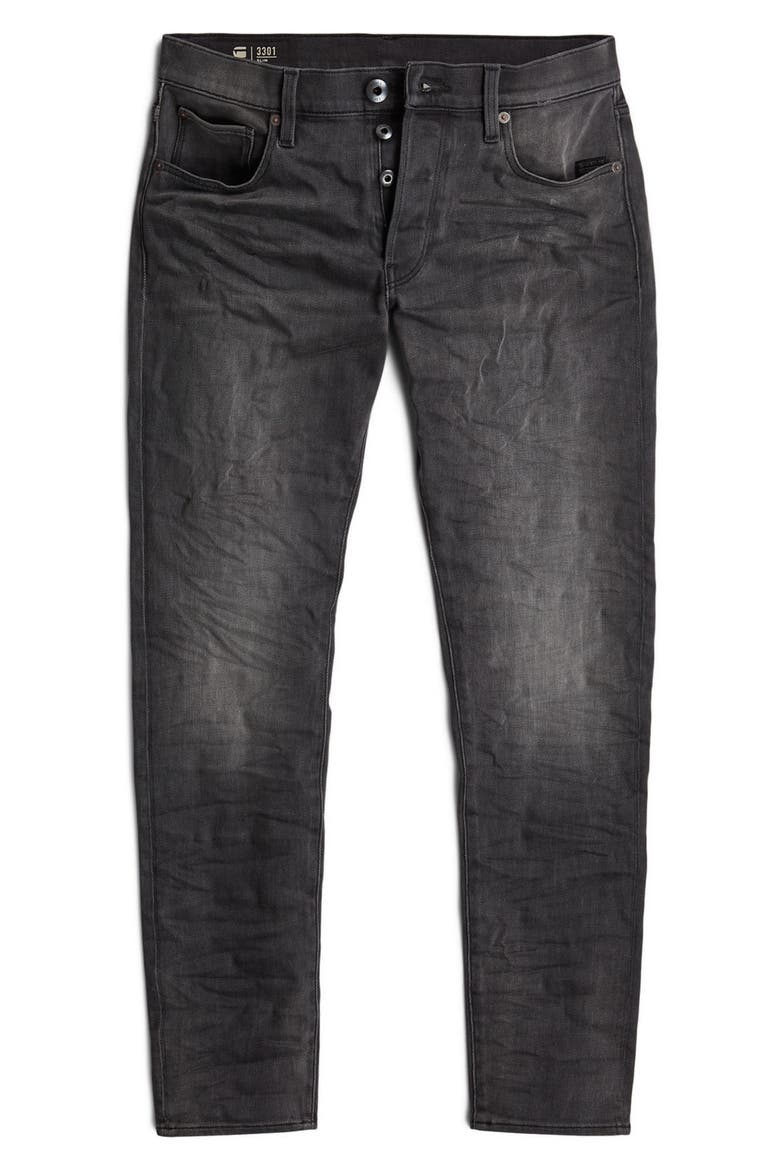 3301 Slim Fit Jeans, Alternate, color, ANTIC CHARCOAL