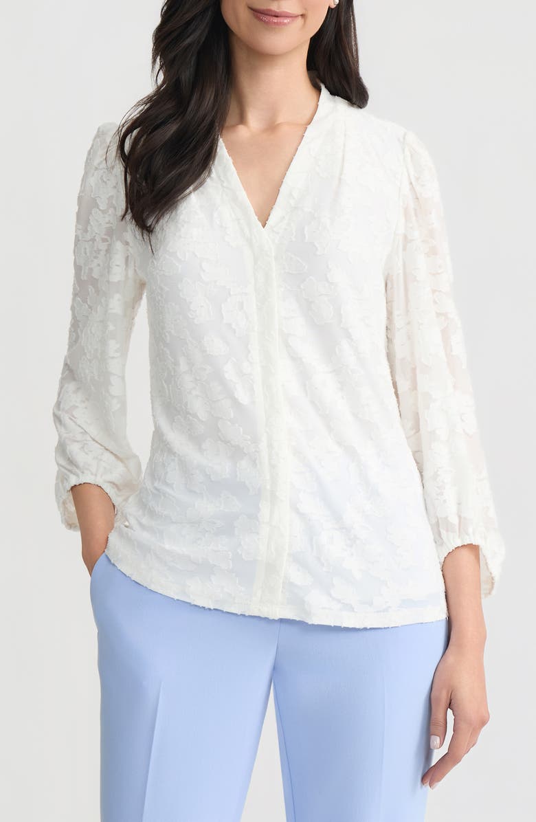 KASPER Burnout Floral Woven Shirt, Main, color, Lily White