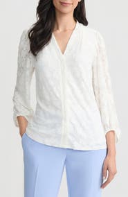 KASPER Burnout Floral Woven Shirt