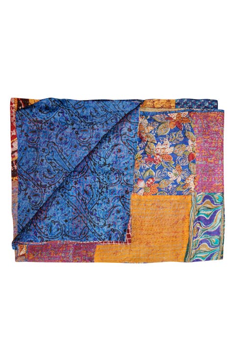 Kantha Silk Throw Blanket