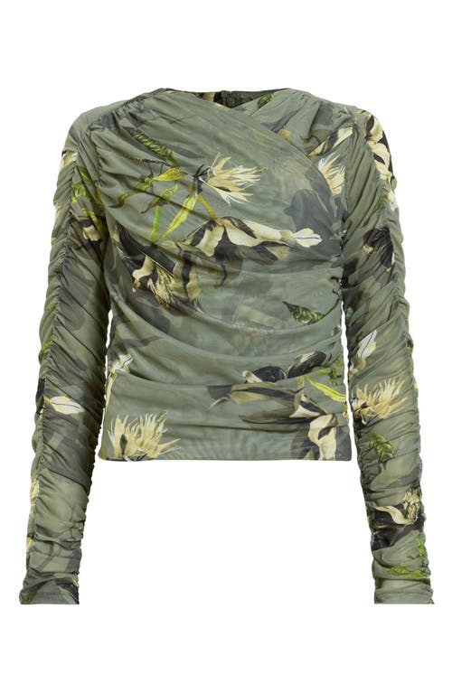 Allsaints Hanako Print Mesh Wrap Top In Emerge Olive Green