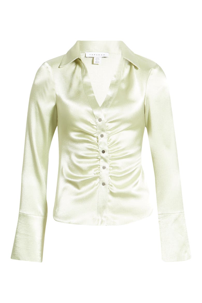 Ruched Satin Blouse, Alternate, color, MID GREEN