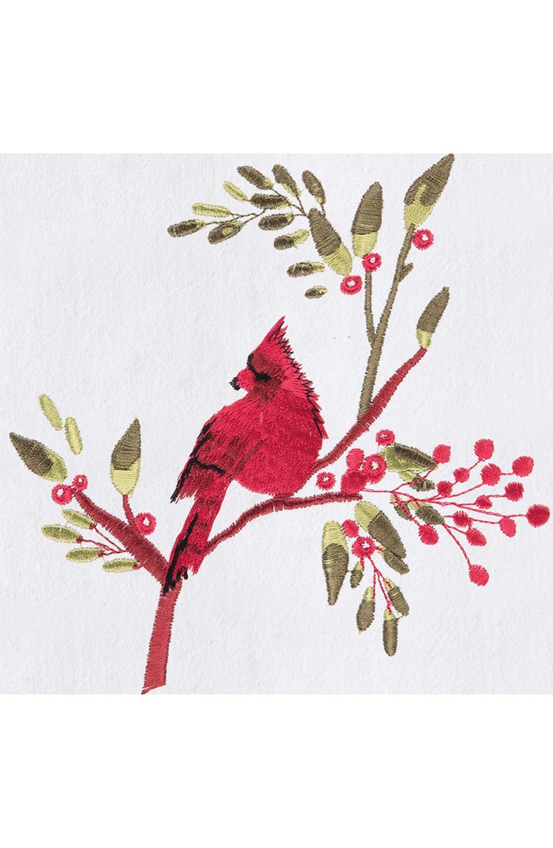 C&F Home Holiday Winter Themed Single Red Cardinal Embroidered Sitting on Red Berry Tree Flour Sack Dish towel 27L x 18W in., Alternate, color, 