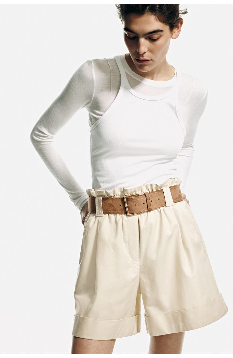 H&M Linen-blend Paper Bag Shorts, Alternate, color, Light Beige