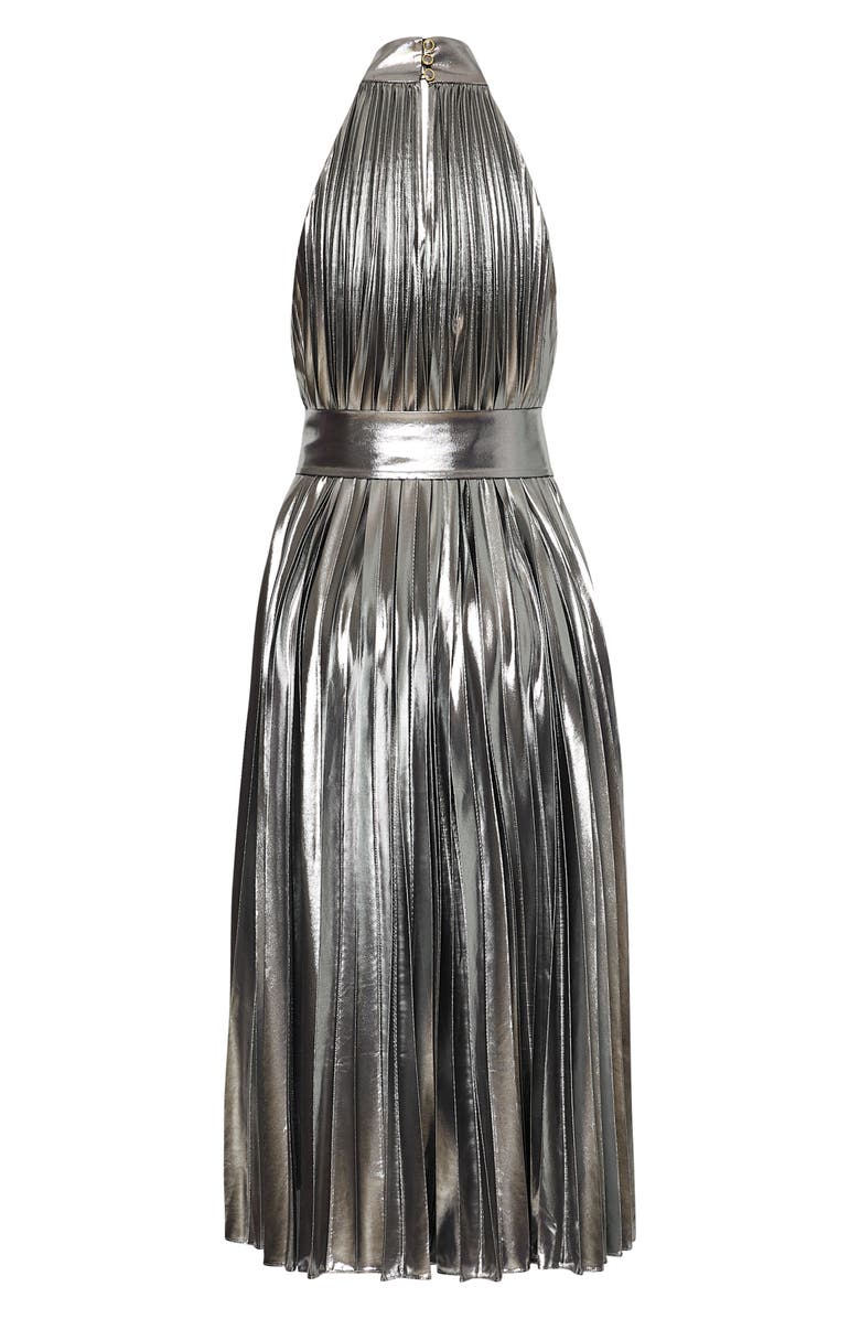 Milly Idena Pleated Metallic Halter Dress, Alternate, color, 