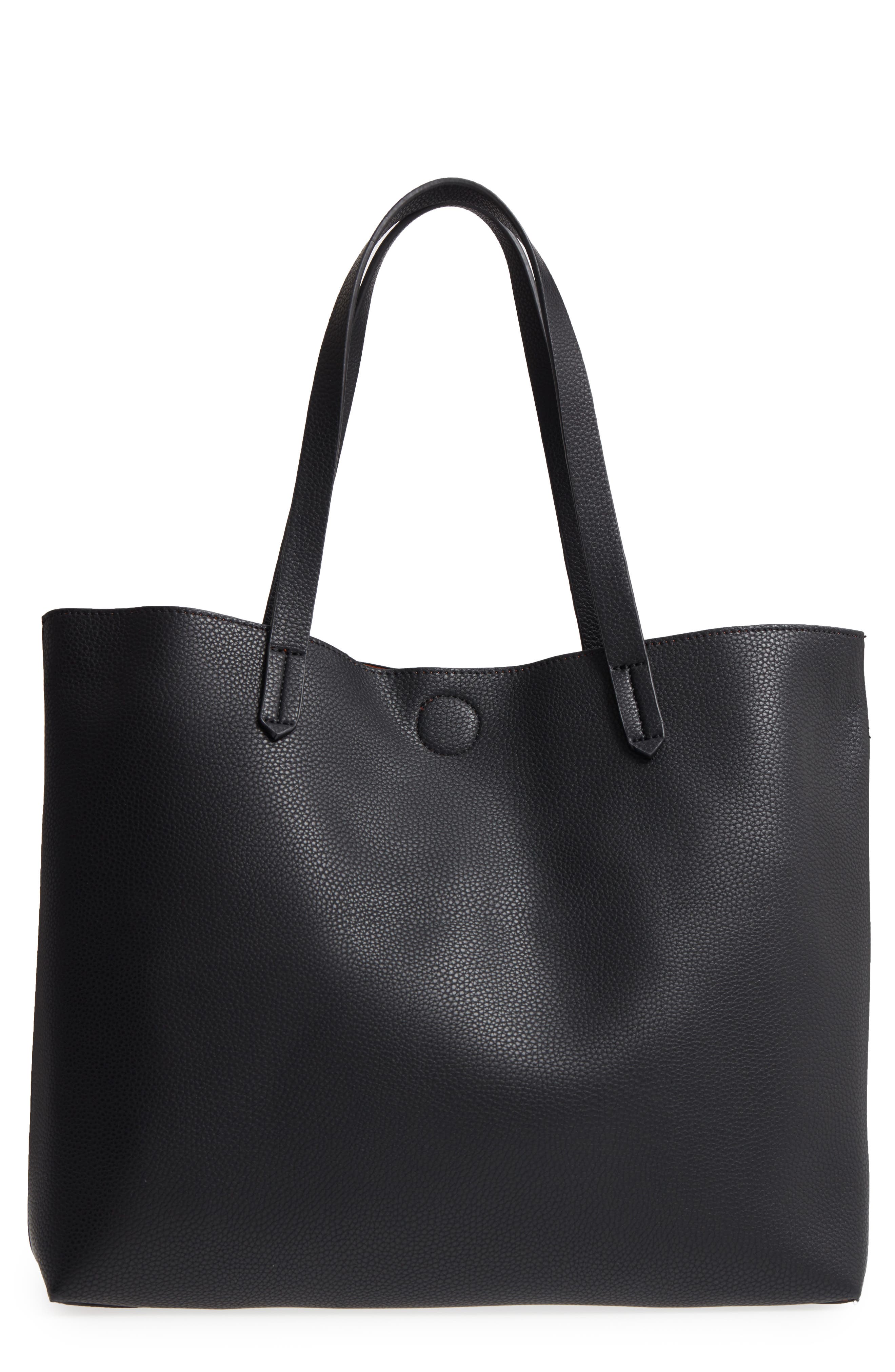 BP. Contrast Lining Faux Leather Tote, Main, color, 