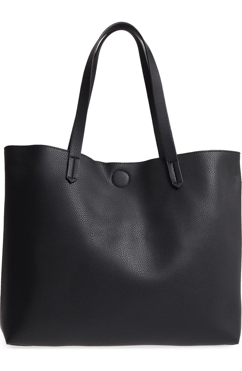 BP. Contrast Lining Faux Leather Tote, Main, color,