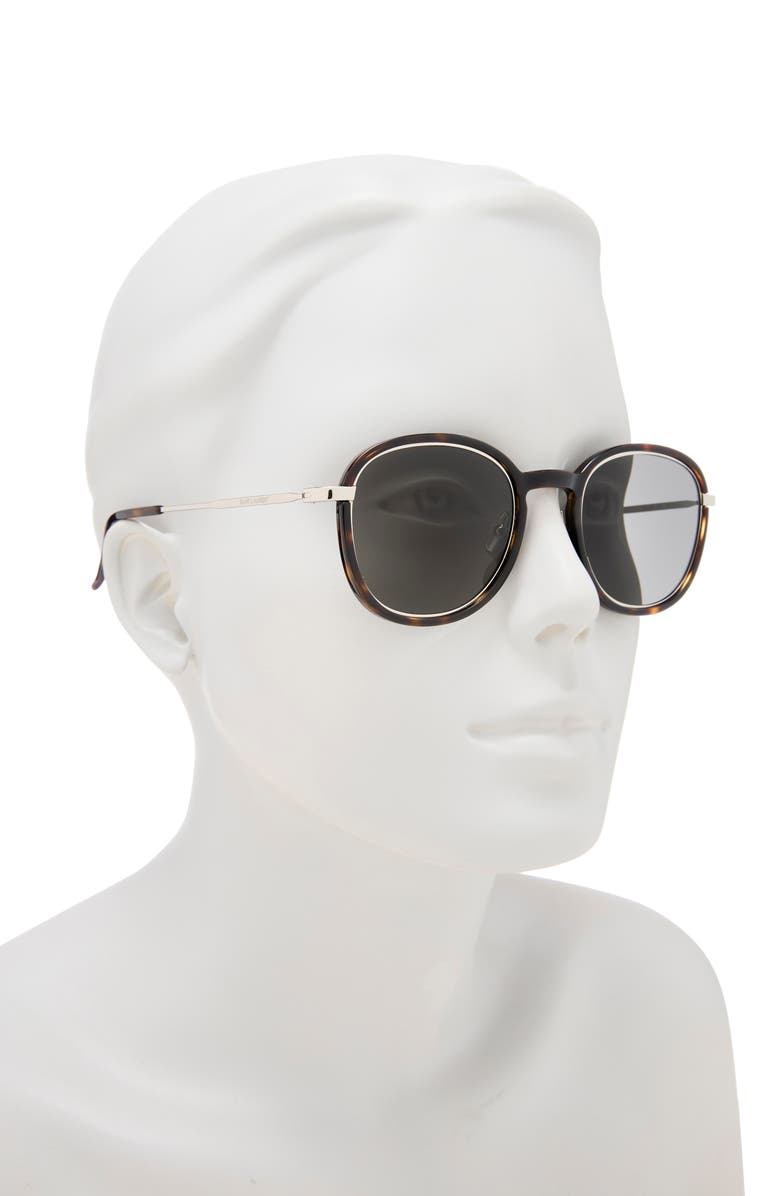 Saint Laurent 49mm Round Sunglasses, Alternate, color, Havana Silver Grey