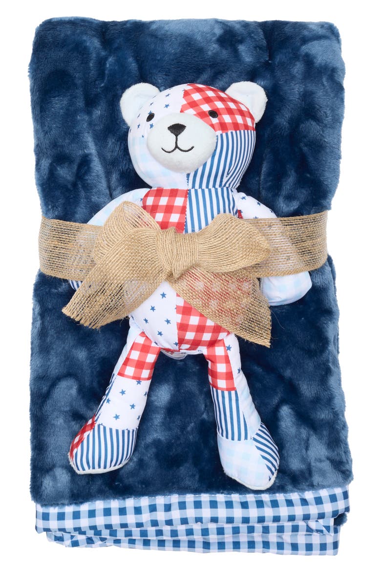 Kids' Patchwork Print Bear with Plush Blanket Gift Set, Main, color, MULTI
