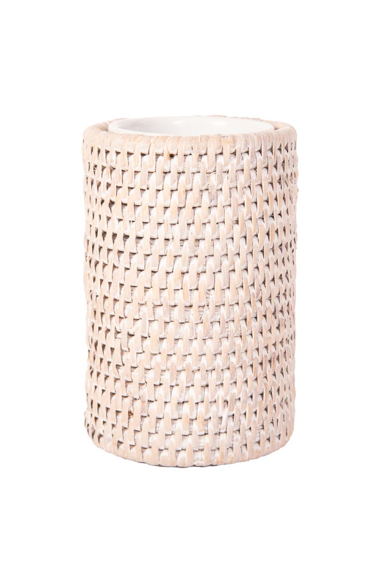 Artifacts Rattan Rattan Round Tumbler with Ceramic Insert, Alternate, color, White Wash