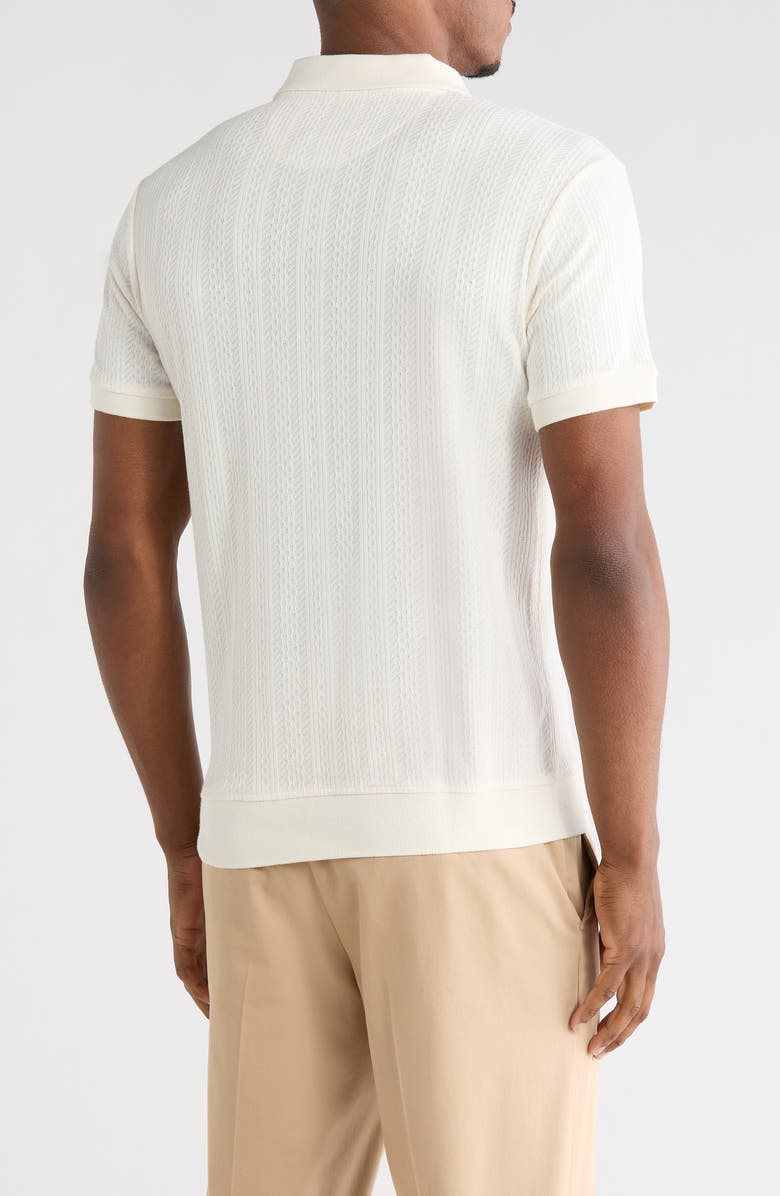 DENIM AND FLOWER Textured Geometric Stripe Quarter Zip Polo, Alternate, color, Off White