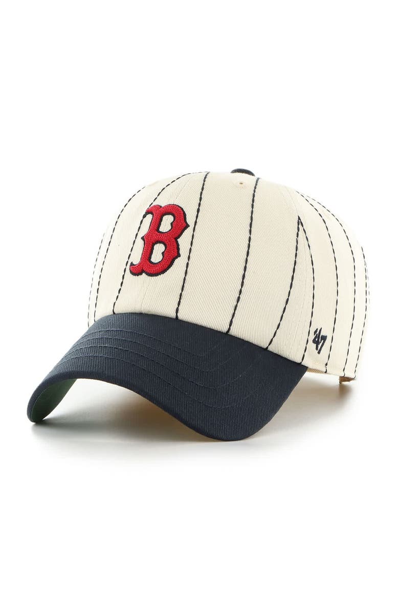 '47 Men's '47 x Rawlings Natural/Navy Boston Red Sox Pinstripe Clean Up Adjustable Hat, Alternate, color, Natural