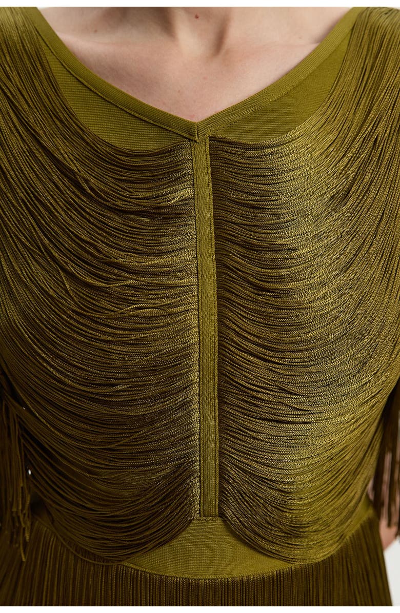 Karen Millen Draped Fringe Knitted Top, Alternate, color, Olive