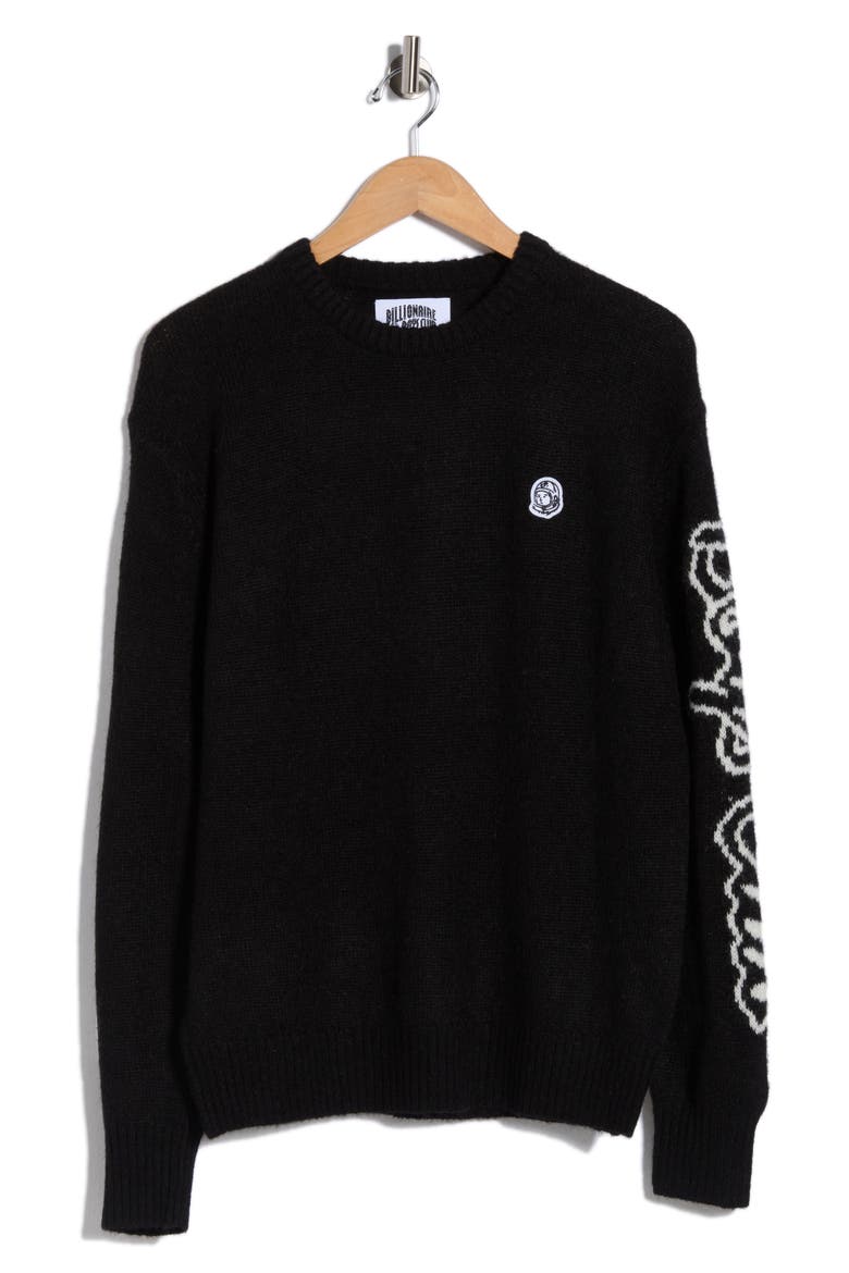 Script Sweater, Alternate, color, BLACK
