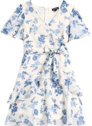 Zunie Kids' Flutter Sleeve Faux Wrap Party Dress
