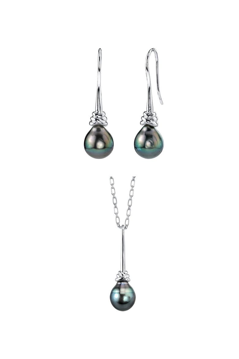 Tahitian South Sea Drop Pearl Denise Pendant and Earring Set, Main, color, Black Pearls