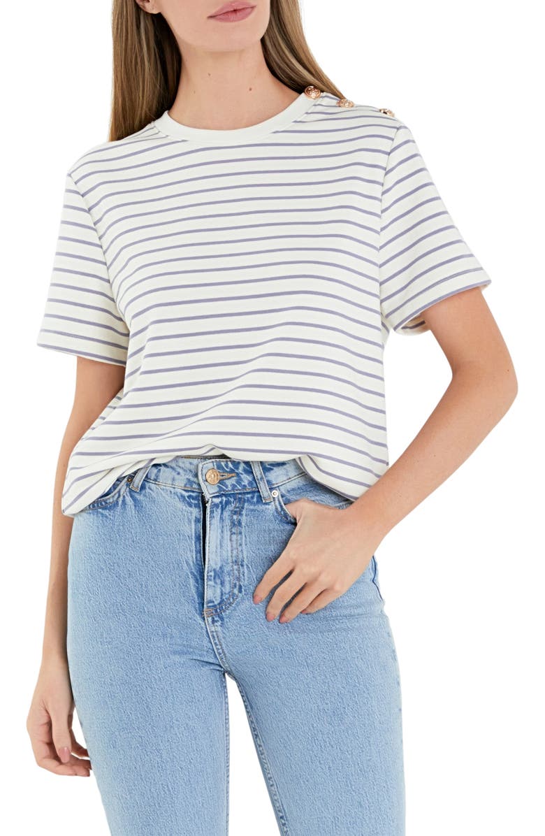 English Factory Button Stripe Jersey T-Shirt, Main, color, 