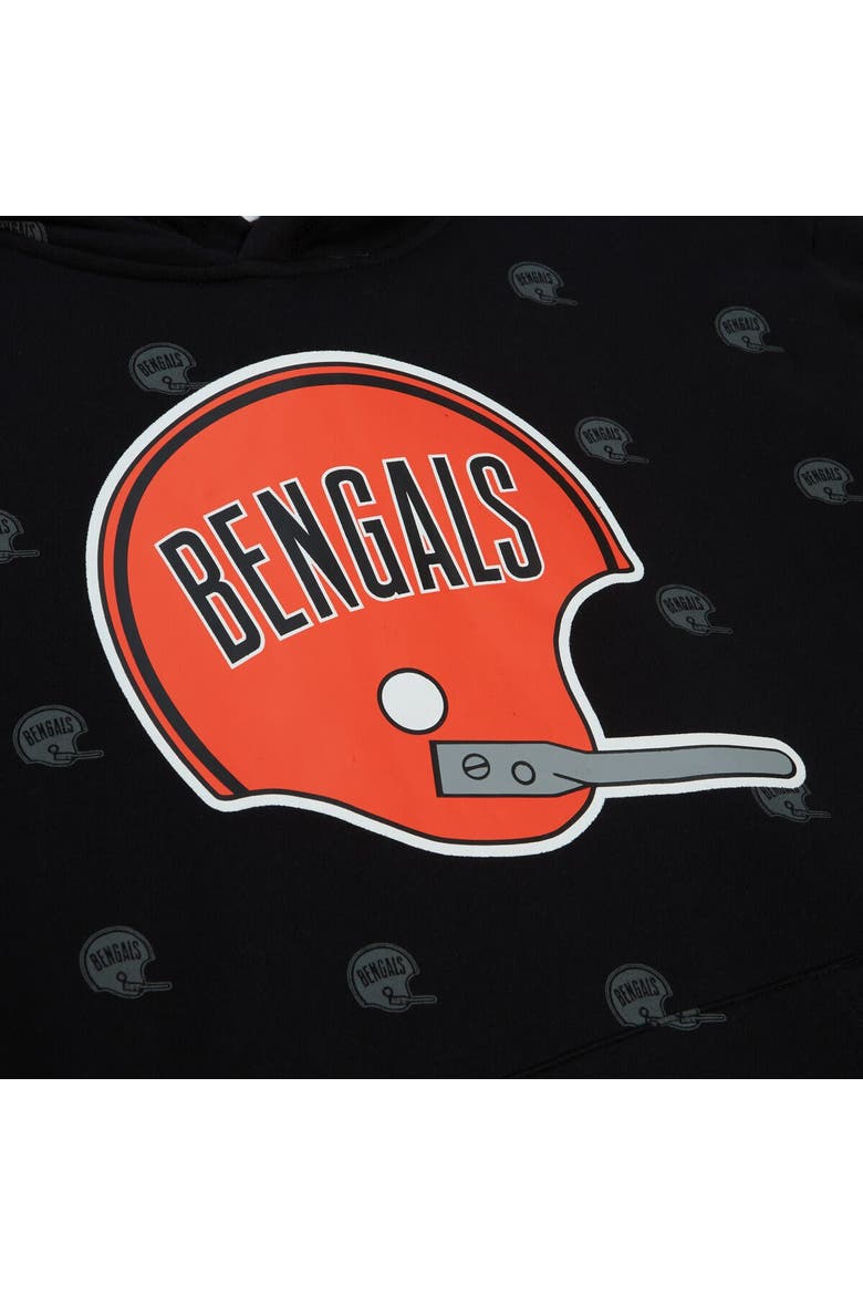 Men's Mitchell & Ness Black Cincinnati Bengals Allover Print Fleece Pullover Hoodie, Alternate, color, Black