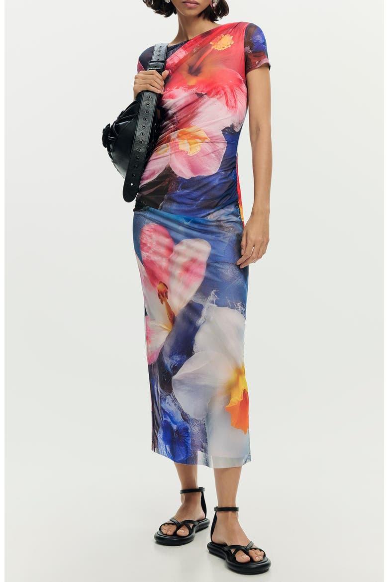 Floral Print Short Sleeve Dress, Main, color, MULTI
